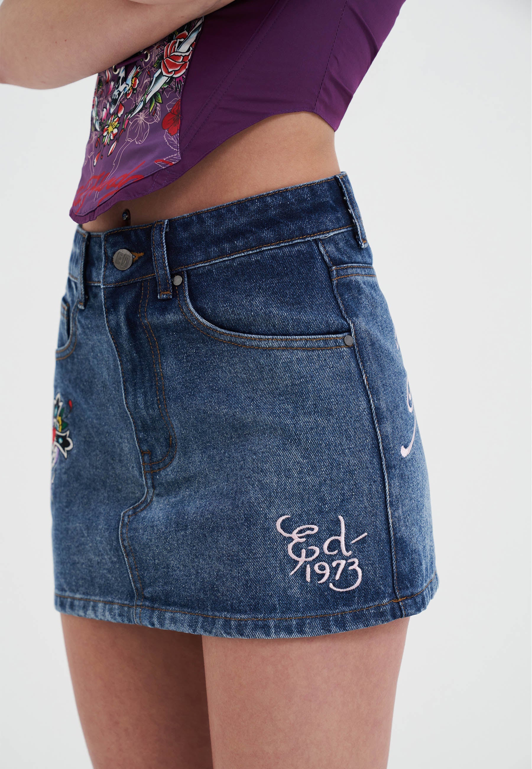Womens Seam Detail Denim Skirt - Indigo