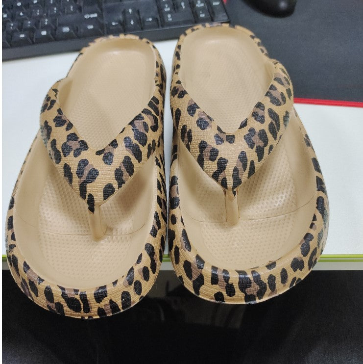 Leopard Print Thick Sole Flip Flops