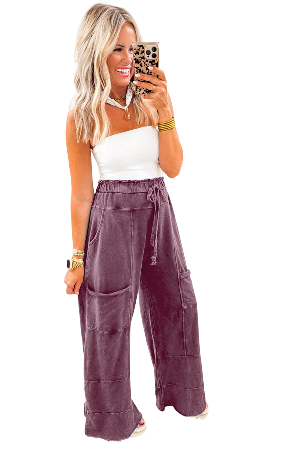 Wild Ginger  Mineral Wash Knot High Waist Raw Hem Pants