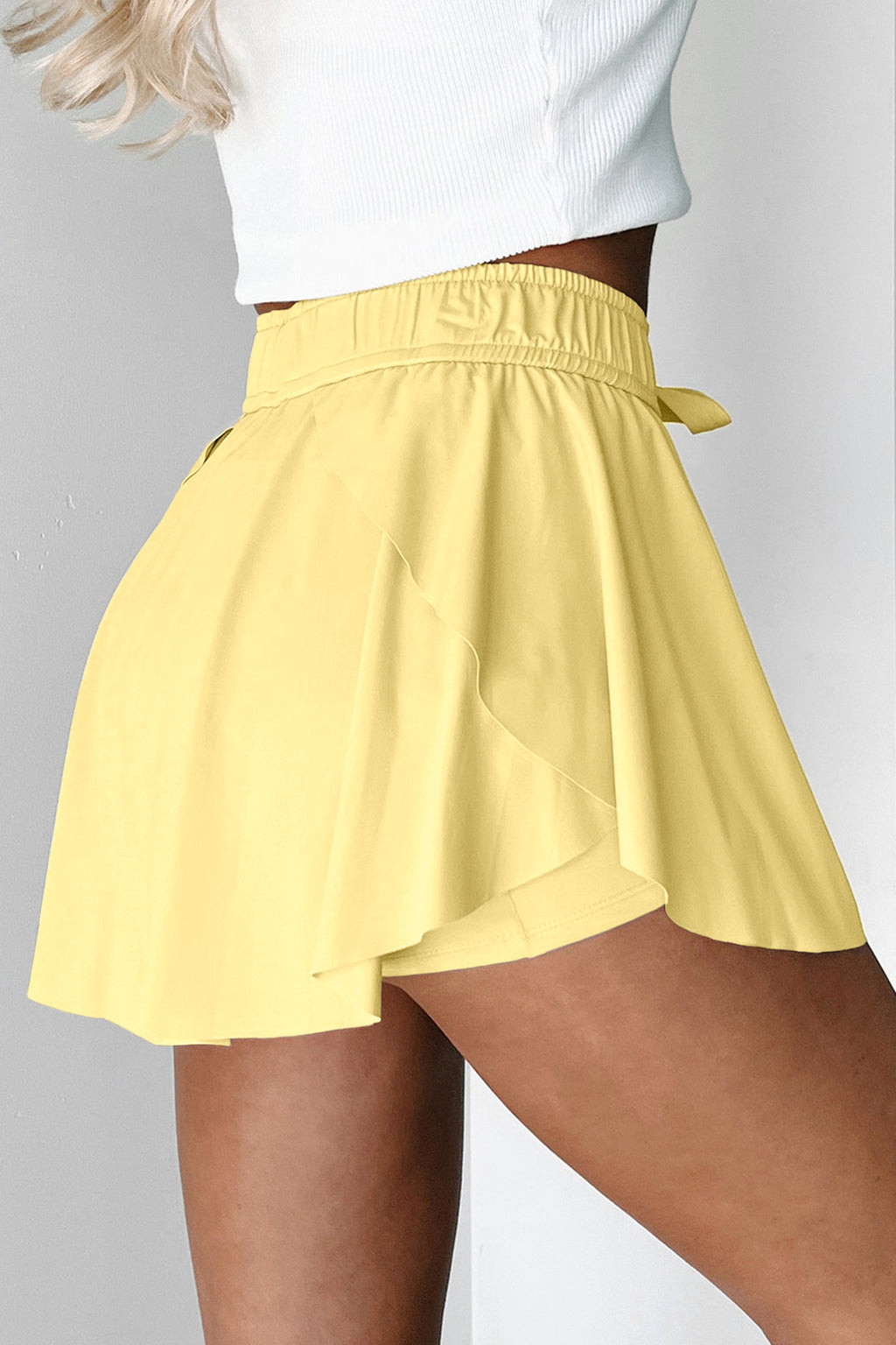 Bonbon Drawstring High Waist Lined Tennis Skort