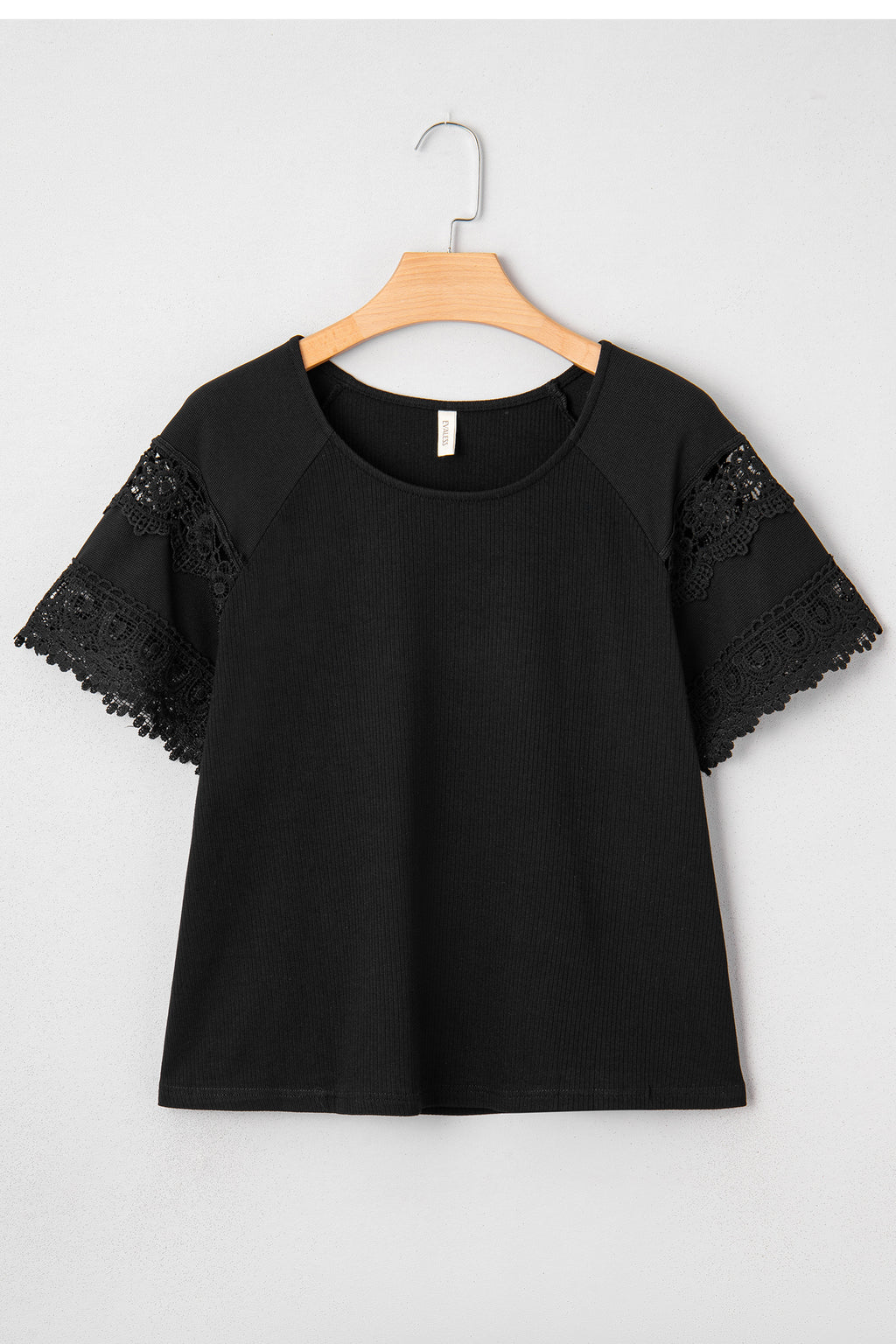 White Ribbed Lace Patchwork Short Sleeve Top