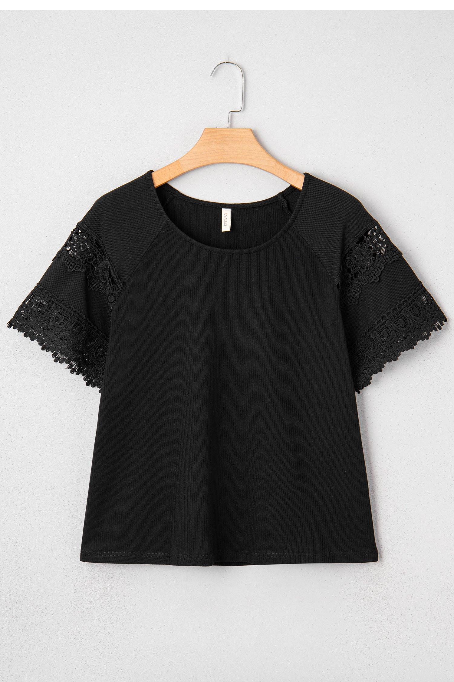 White Ribbed Lace Patchwork Short Sleeve Top