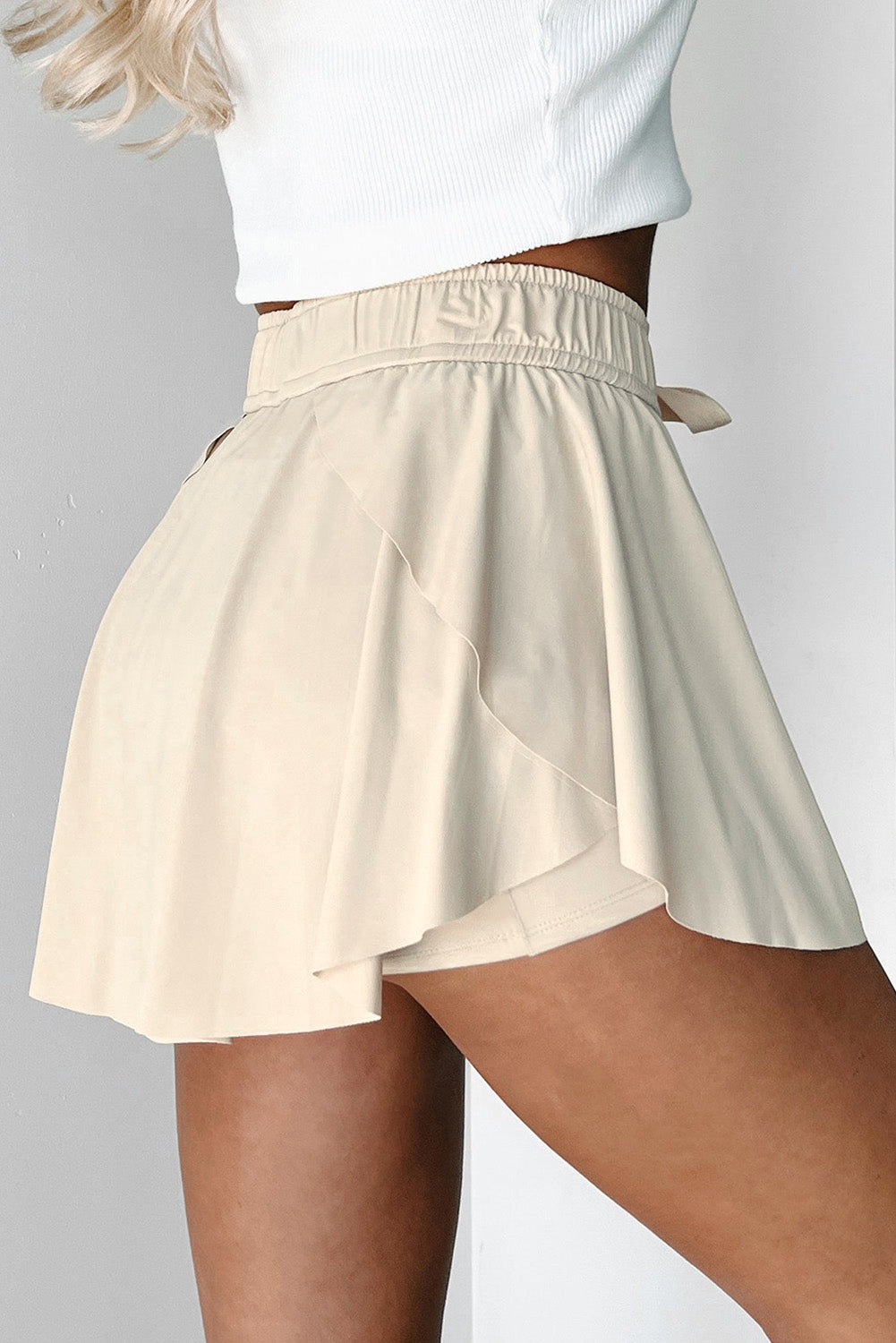 Bonbon Drawstring High Waist Lined Tennis Skort