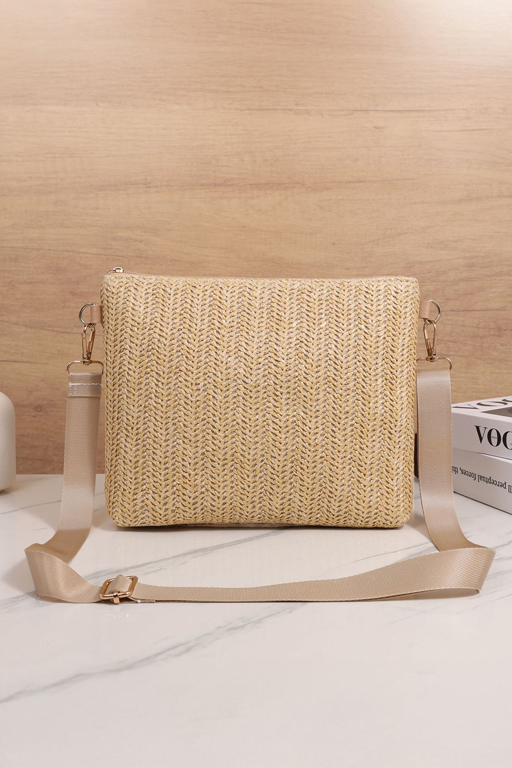 Thai Curry Leather Pocket Patchwork Staw Woven Shoulder Bag