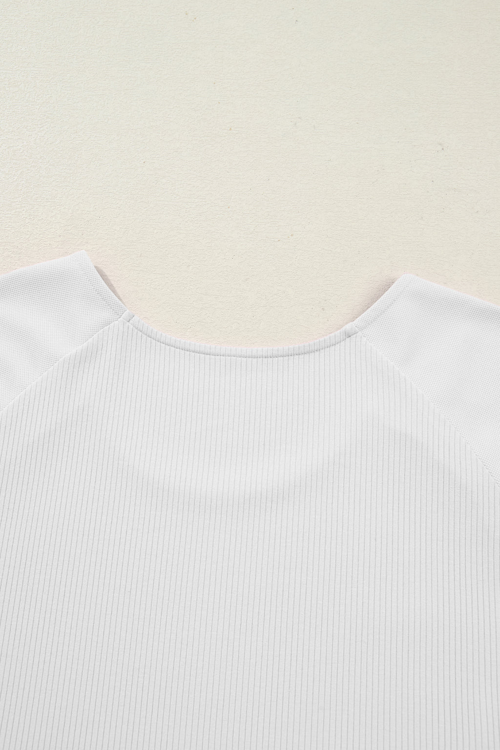White Ribbed Lace Patchwork Short Sleeve Top