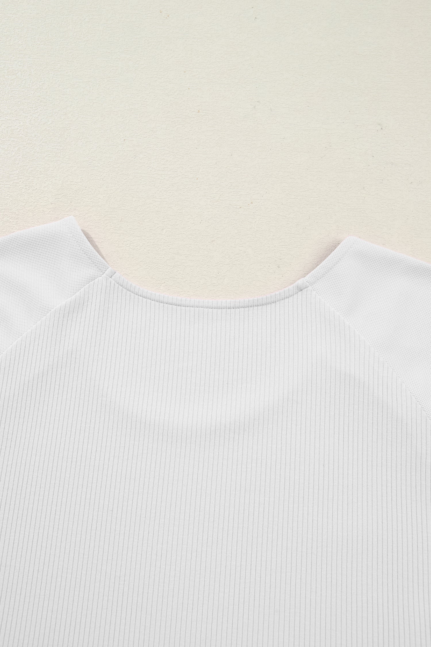 White Ribbed Lace Patchwork Short Sleeve Top