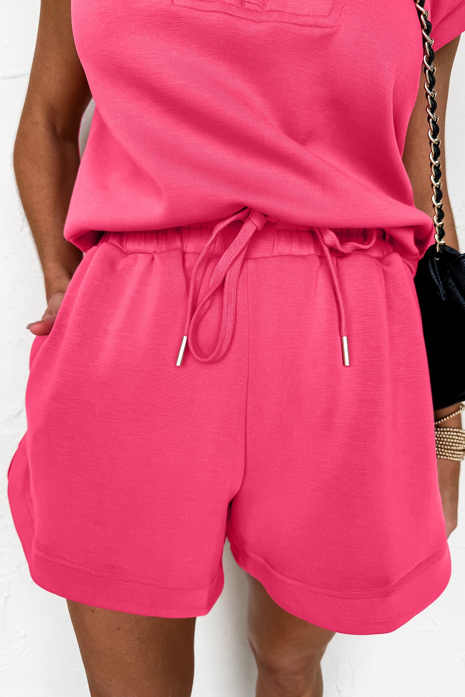 Oatmeal Quarter Zip Sleeveless Top Drawstring Shorts Casual 2pcs Outfit