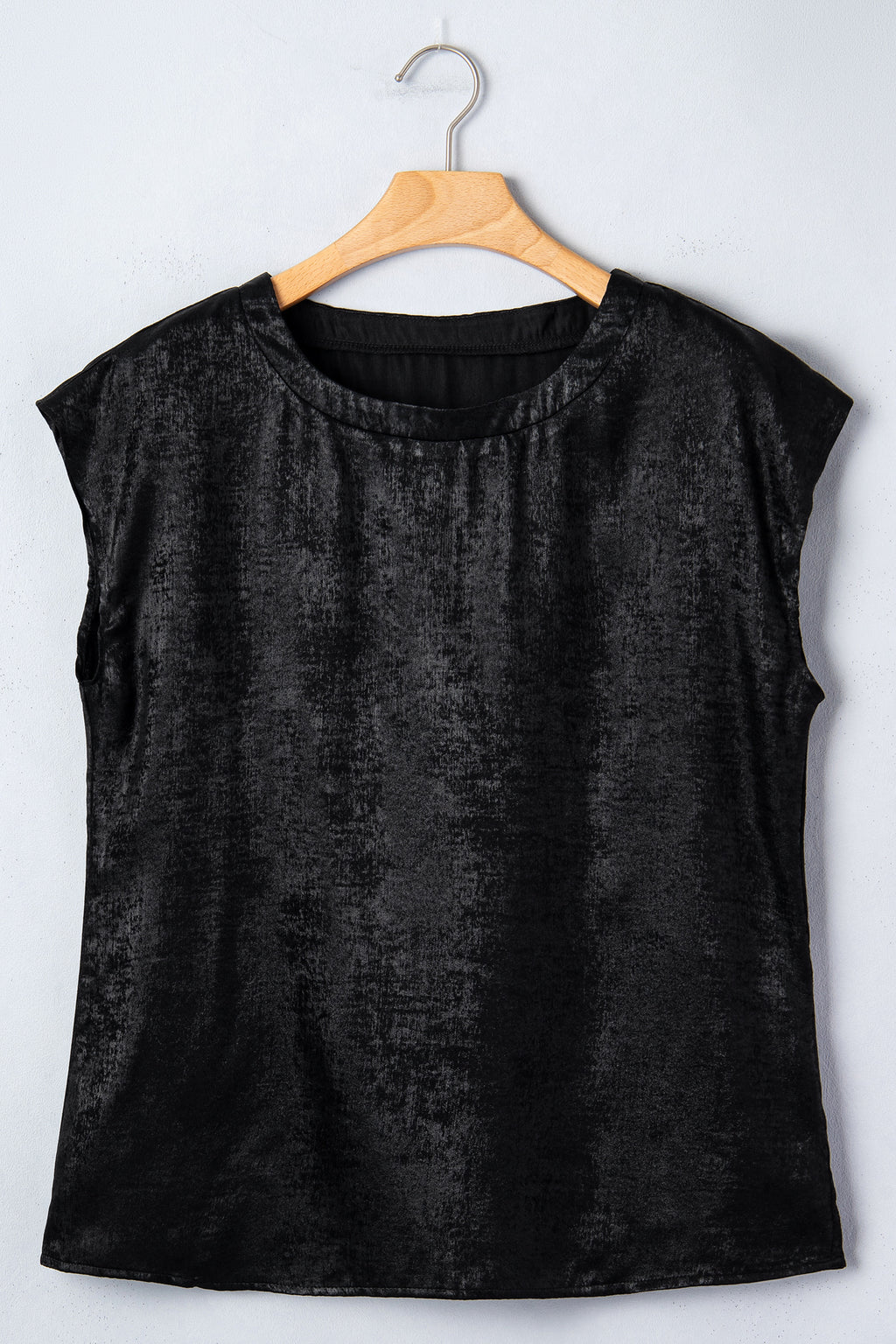 Bright Pink Metallic Round Neck Cap Sleeve Tee