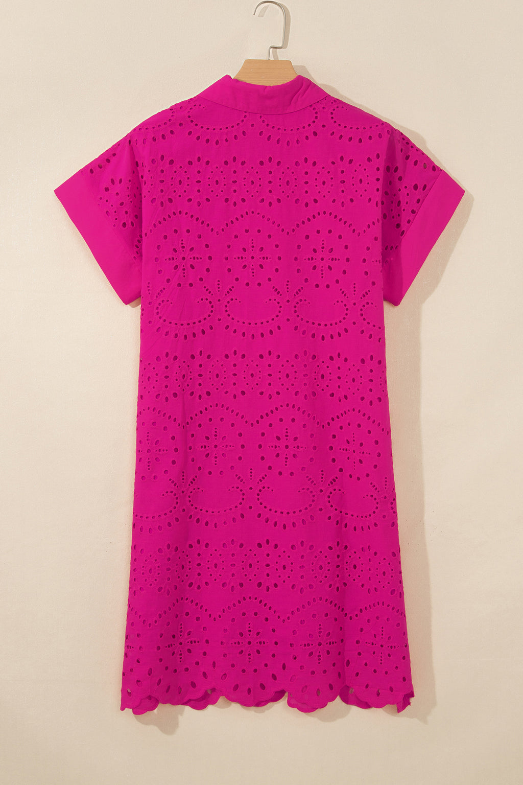 White Solid Color Eyelet Embroidered T Shirt Mini Dress