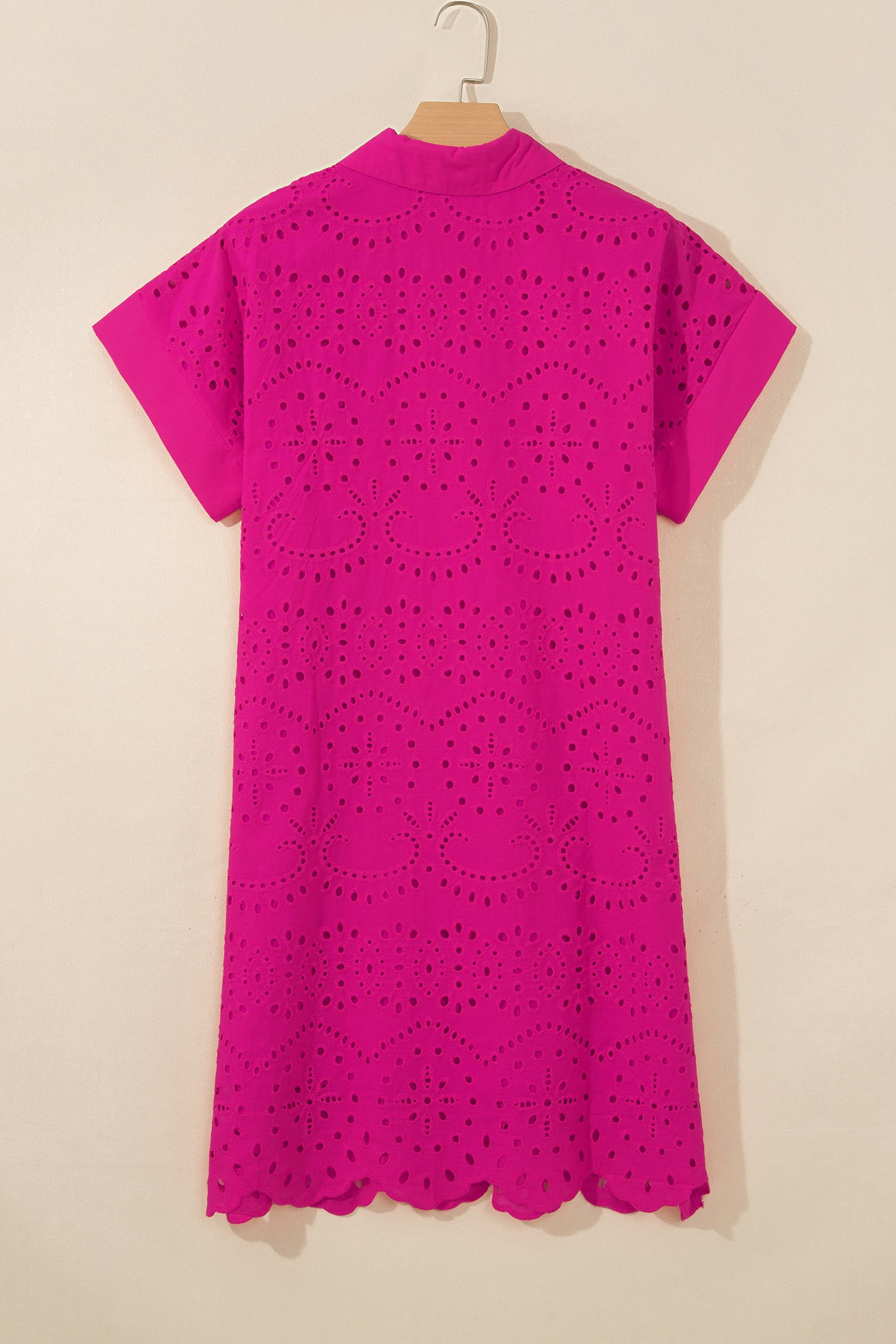 White Solid Color Eyelet Embroidered T Shirt Mini Dress