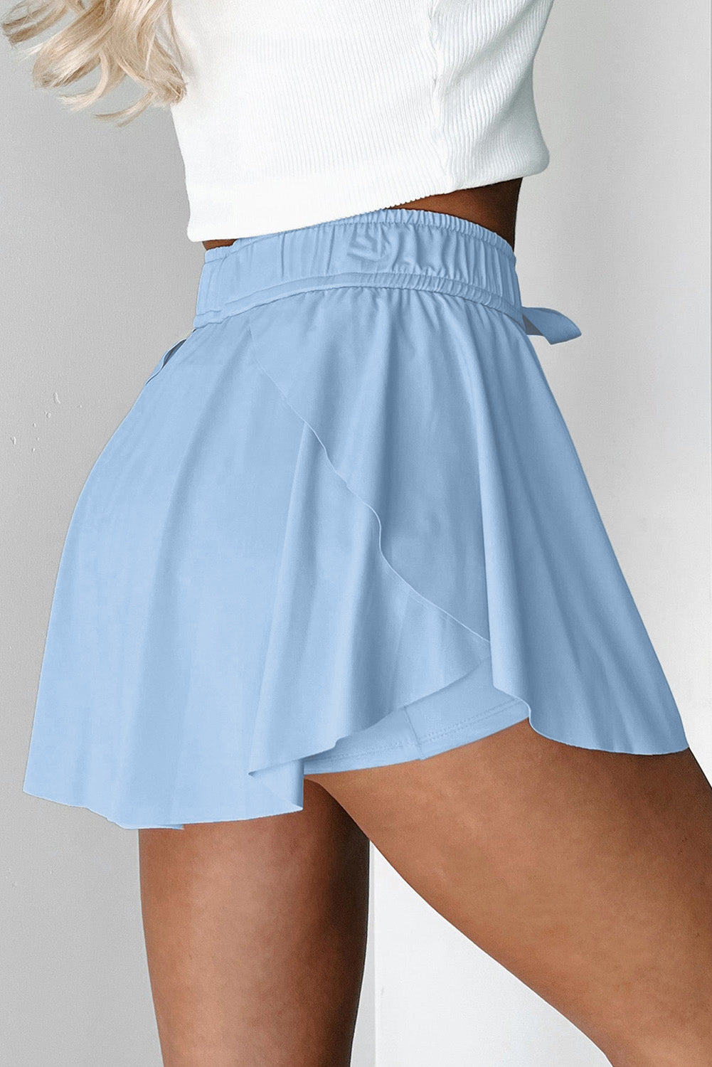 Bonbon Drawstring High Waist Lined Tennis Skort