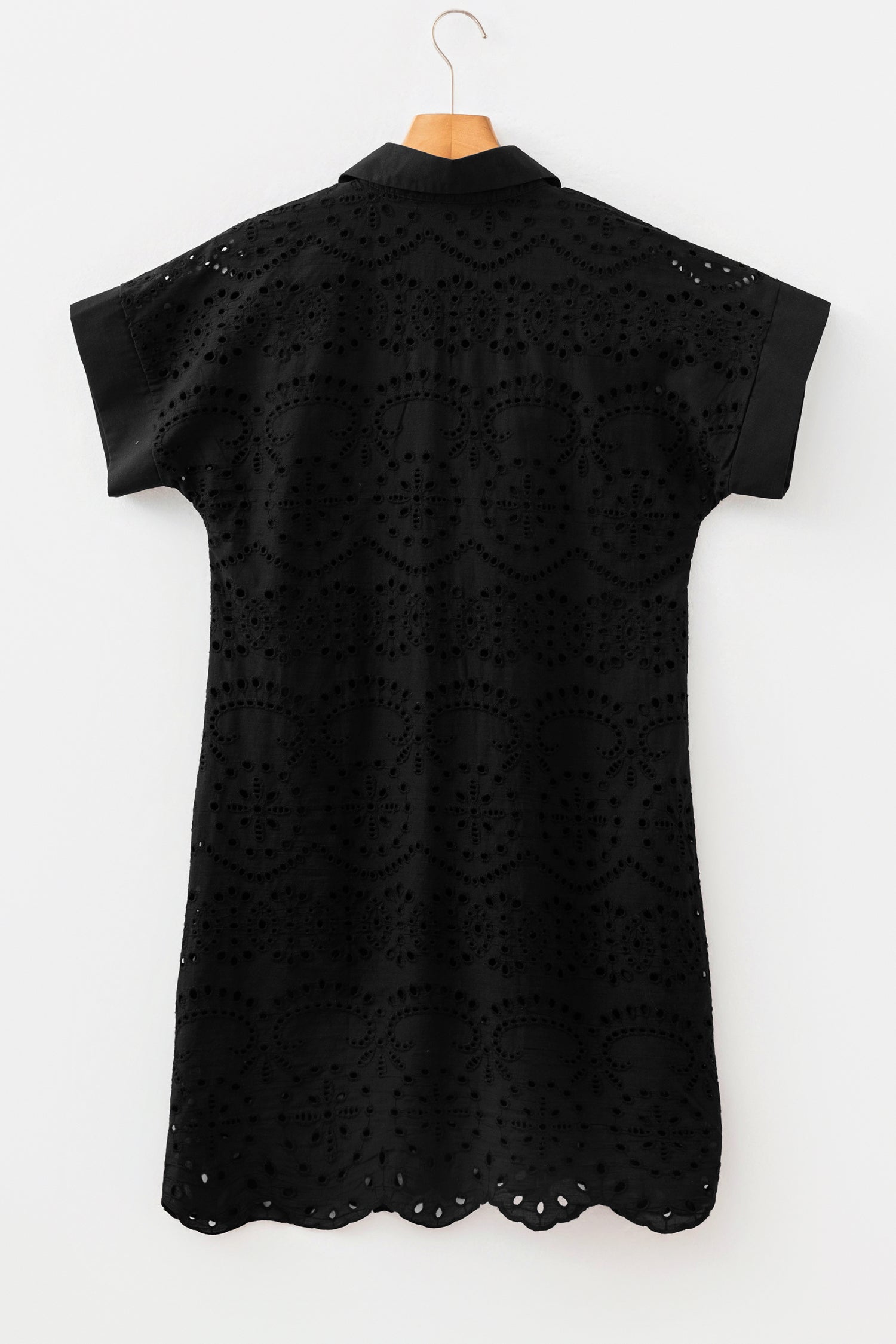 White Solid Color Eyelet Embroidered T Shirt Mini Dress