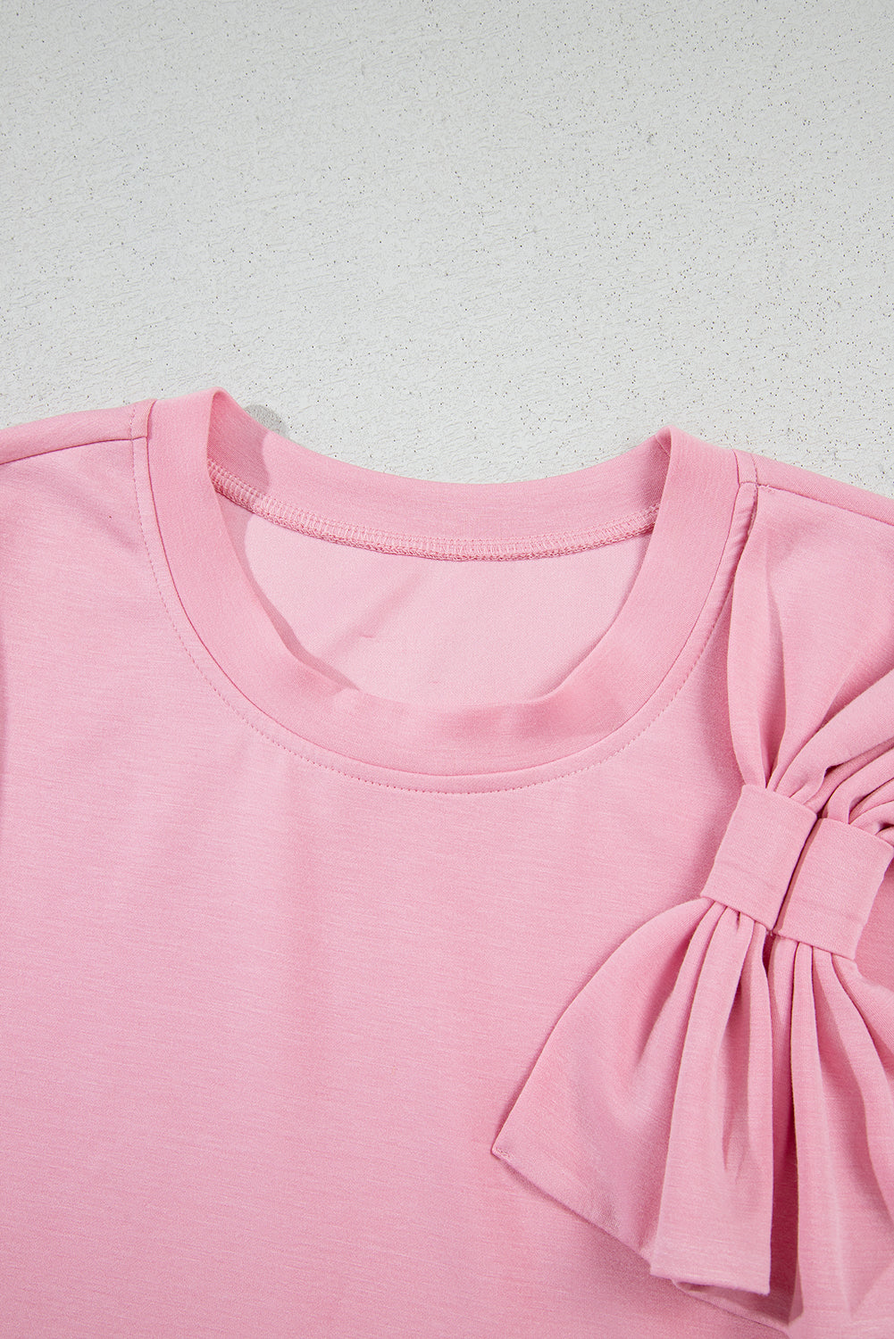 Pink Bow Applique Solid Color Sweet T-shirt
