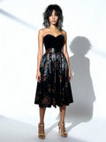 Original 1970's Vintage Black Velvet & Bronze Floral Print Dress by Radley UK 8 - 12