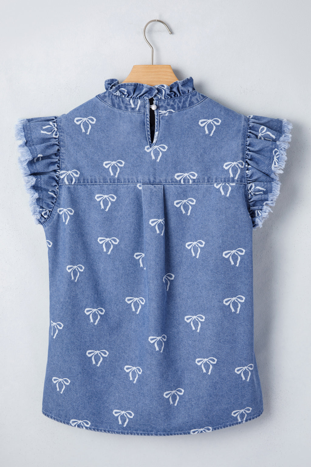 Beau Blue Frilled Collar Flutter Sleeve Denim Top