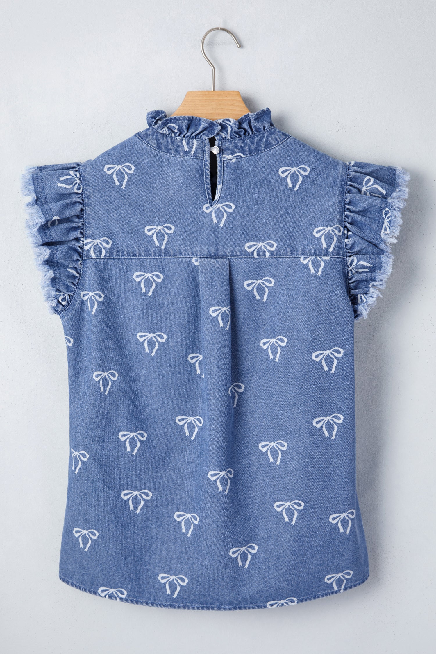 Beau Blue Frilled Collar Flutter Sleeve Denim Top