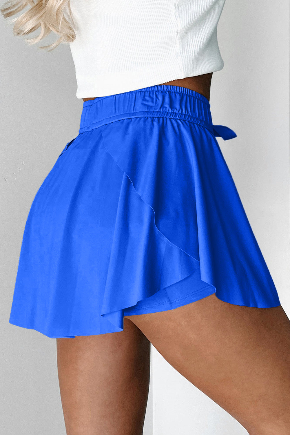 Bonbon Drawstring High Waist Lined Tennis Skort