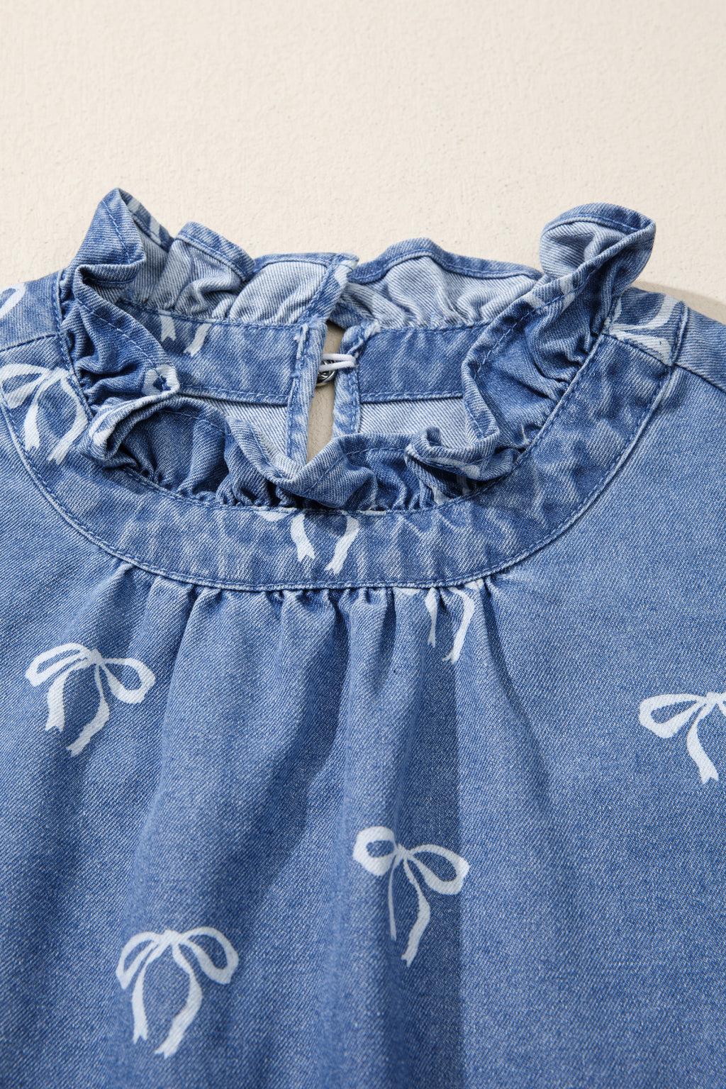 Beau Blue Frilled Collar Flutter Sleeve Denim Top