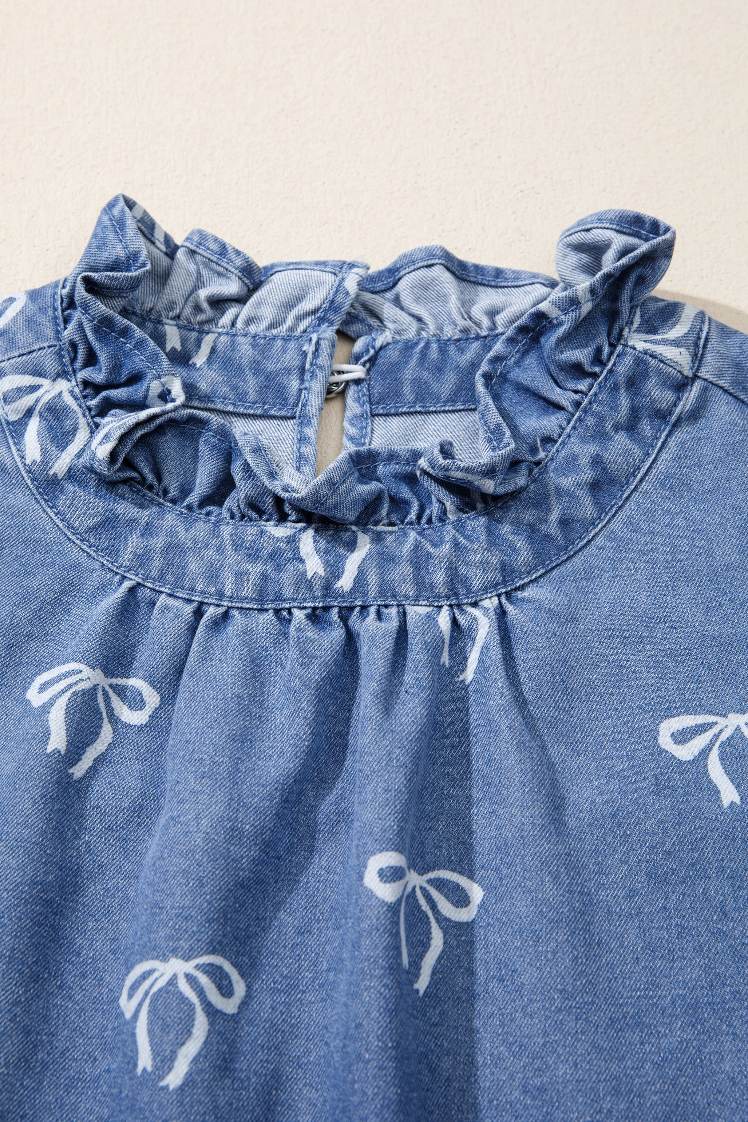 Beau Blue Frilled Collar Flutter Sleeve Denim Top
