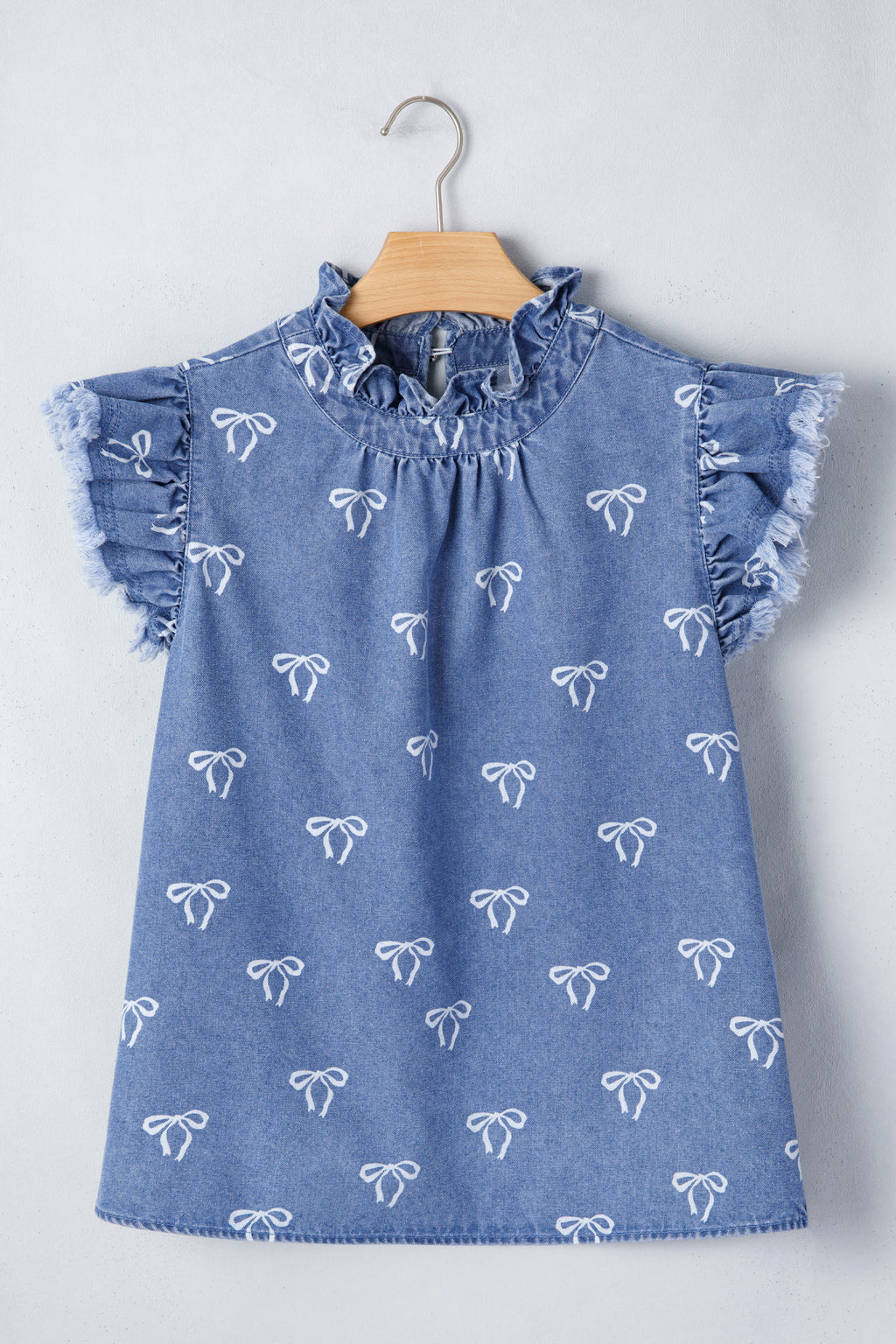 Beau Blue Frilled Collar Flutter Sleeve Denim Top
