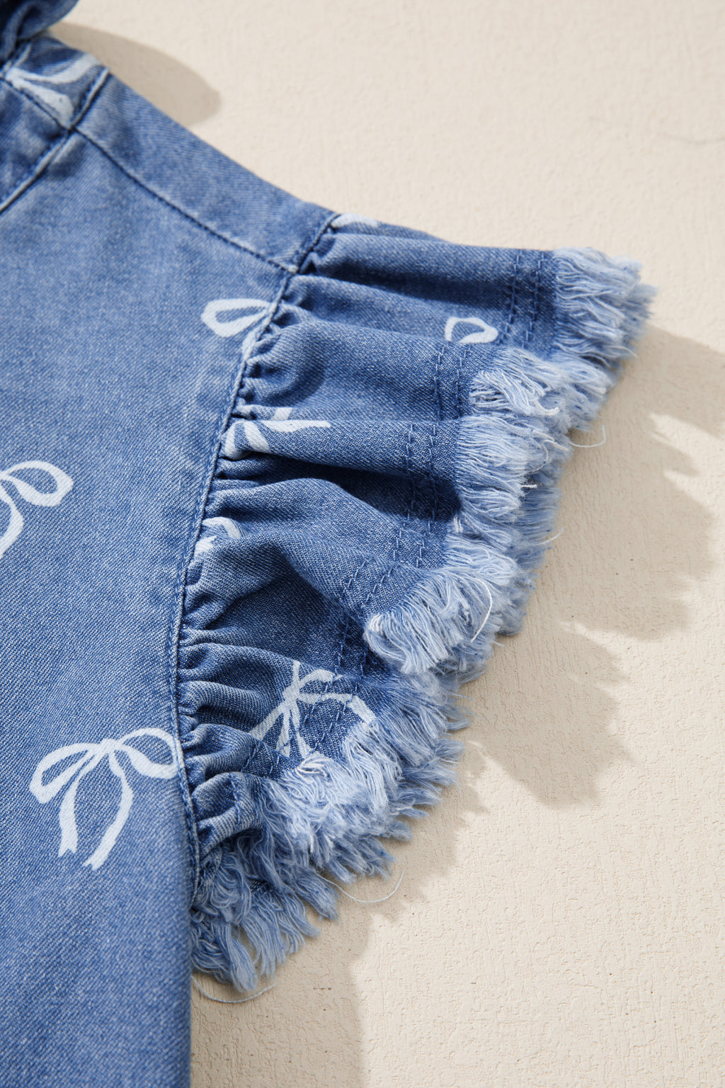 Beau Blue Frilled Collar Flutter Sleeve Denim Top