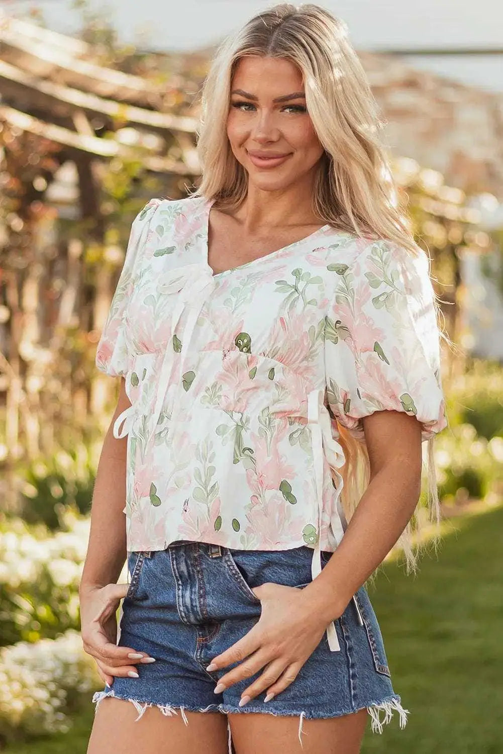 Floral Puff Sleeve Peplum Blouse Women UK | Wedding Guest