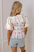Floral Puff Sleeve Peplum Blouse Women UK | Wedding Guest
