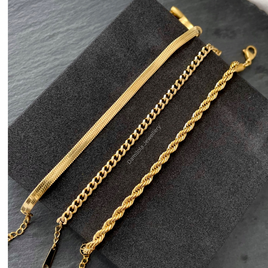 Luxury Steel Anklets/Bracelets - Classics Snake, Rope&Curb