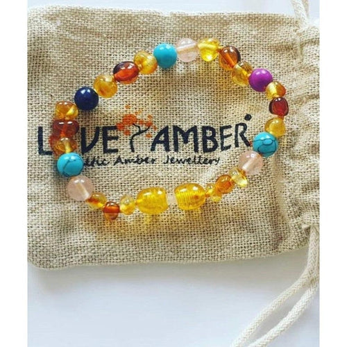 Child Blossom Howlite Lapis Lazuli Quartz Honey Baltic Amber Anklet Bracelet